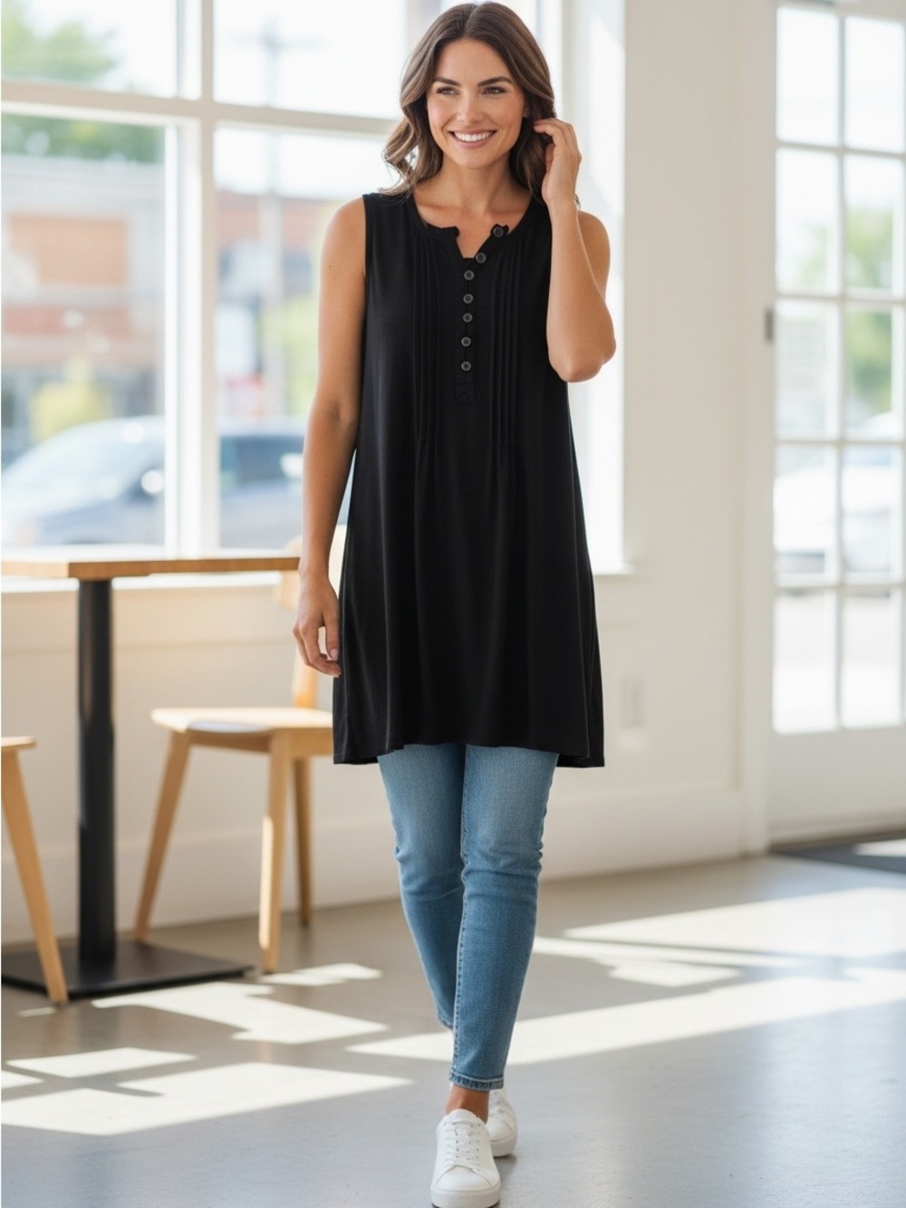 Hayes Sleeveless Black Button-Front Dress/Tunic
